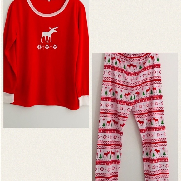NWT Cozy Ladies Red Snowflake Moose Pajama Set Size Large - Picture 3 of 7
